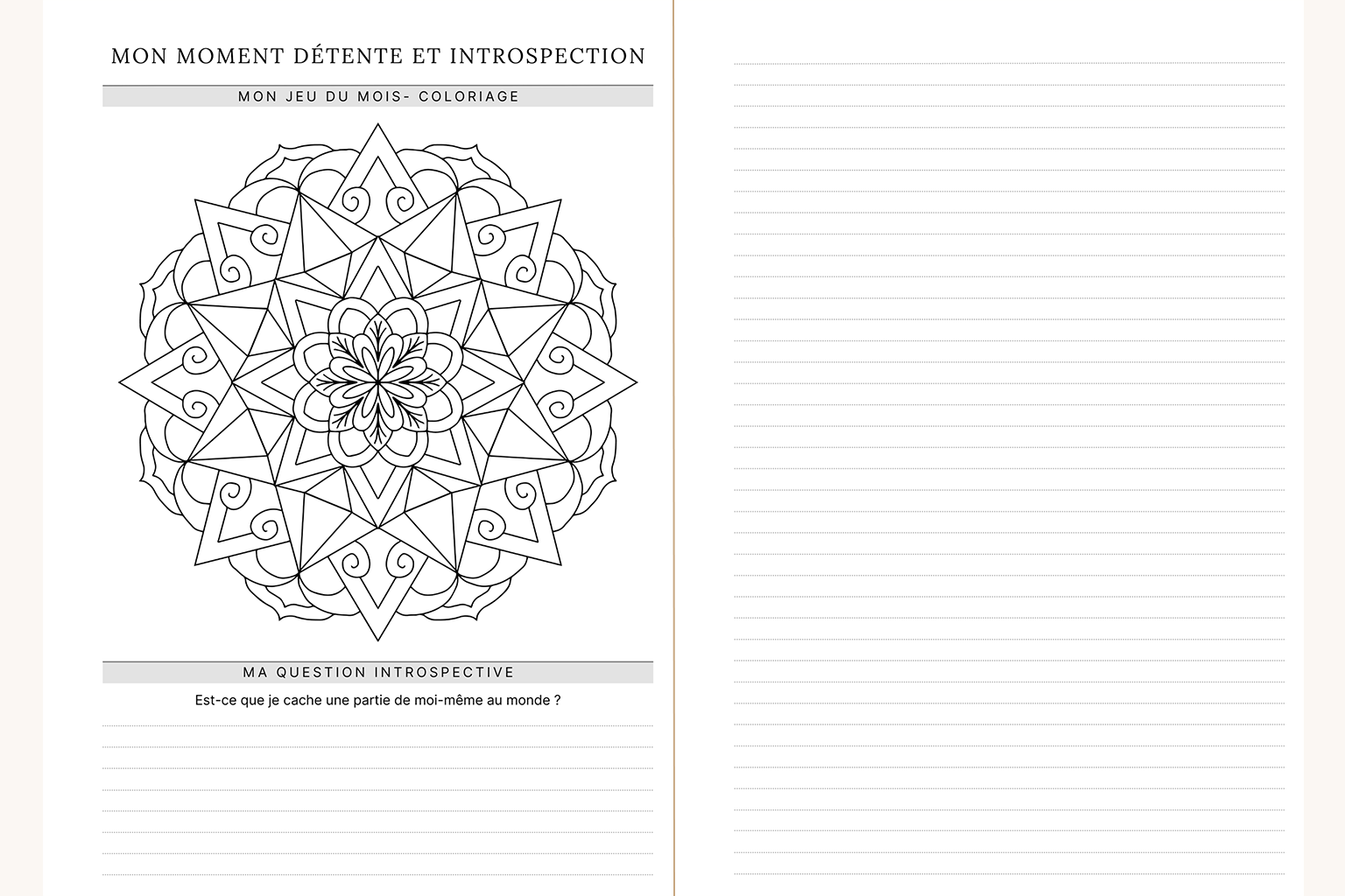 Visuel d'une page de jeu et question que vous retrouverez dans l'agenda Alix. À la fin de chaque mois, retrouver un petit jeu ainsi qu'une question introspective.