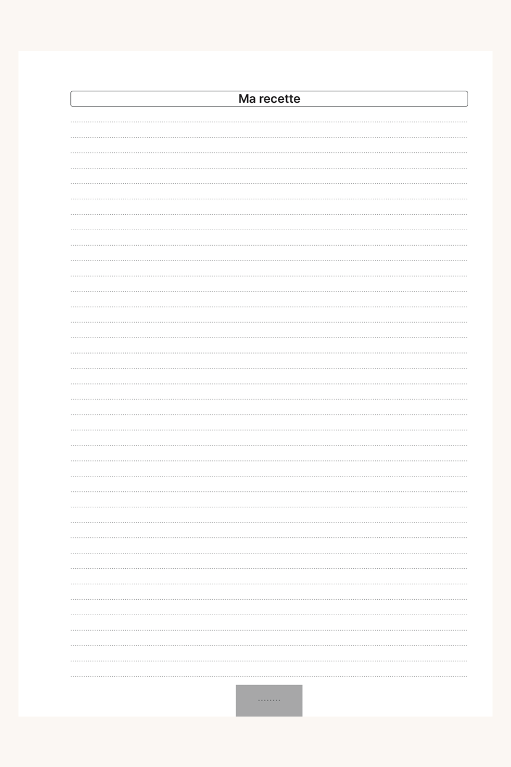 Photo de la page de droite de la fiche recette qui contient uniquement des lignes permettant de noter la suite de la recette.
