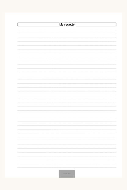 Photo de la page de droite de la fiche recette qui contient uniquement des lignes permettant de noter la suite de la recette.