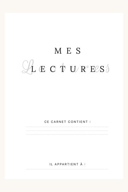 Photo de la page de garde du carnet "Mes lectures" qui permet de noter ce que contient le carnet et à qui il appartient.